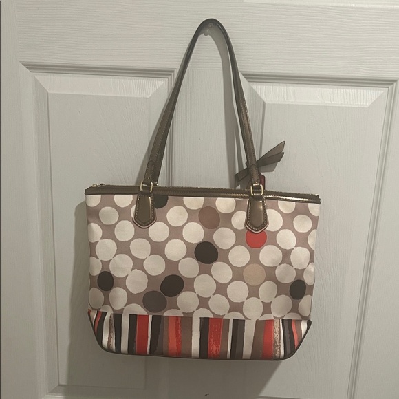 Coach Dot and Stripe Tote - Brown and Red - Picture 5 of 8
